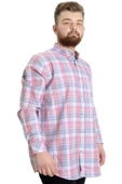 Mode XL Büyük Beden Erkek Gömlek Ekose Uzun Kollu 23300 Koyu Pembe - 3