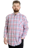 Mode XL Büyük Beden Erkek Gömlek Ekose Uzun Kollu 23300 Koyu Pembe - 1