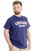 Mode XL Büyük Beden Erkek T-shirt CHICAGO 23105 İndigo thumbnail 3