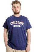 Mode XL Büyük Beden Erkek T-shirt CHICAGO 23105 İndigo thumbnail 1