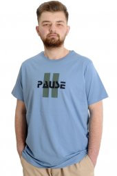 Mode XL Büyük Beden Erkek T-shirt PAUSE 23109 Mavi - 1