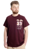 Mode XL Büyük Beden Erkek T-shirt NEW YORK 23113 Mürdüm thumbnail 1