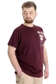 Mode XL Büyük Beden Erkek T-shirt NEW YORK 23113 Mürdüm thumbnail 3