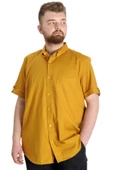 Mode XL Büyük Beden Erkek Gömlek Gabardin Kısa Kol Tek Cep 23302 Hardal thumbnail 1