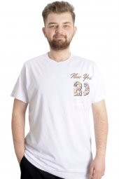 Mode XL Büyük Beden Erkek T-shirt NEW YORK 23113 Beyaz - 1