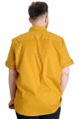 Mode XL Büyük Beden Erkek Gömlek Gabardin Kısa Kol Tek Cep 23302 Hardal thumbnail 4