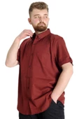Mode XL Büyük Beden Erkek Gömlek Gabardin Kısa Kol Tek Cep 23302 Bordo thumbnail 2