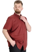 Mode XL Büyük Beden Erkek Gömlek Gabardin Kısa Kol Tek Cep 23302 Bordo thumbnail 3