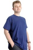 Mode XL Büyük Beden Erkek T-shirt Bisiklet Yaka WAFFLE 20033 İndigo thumbnail 3