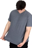 Mode XL Büyük Beden Erkek T-shirt Bisiklet Yaka WAFFLE 20033 Koyu Mavi - 6