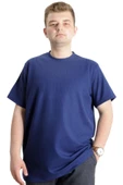 Mode XL Büyük Beden Erkek T-shirt Bisiklet Yaka WAFFLE 20033 İndigo thumbnail 1