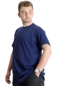Mode XL Büyük Beden Erkek T-shirt Bisiklet Yaka WAFFLE 20033 İndigo thumbnail 2