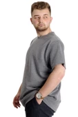 Mode XL Büyük Beden Erkek T-shirt Bisiklet Yaka INTERLOK 23162 Grimelanj - 3