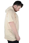 Mode XL Büyük Beden Tshirt Kapşonlu DBCA 22119 Bej thumbnail 5