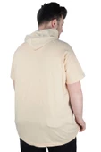 Mode XL Büyük Beden Tshirt Kapşonlu DBCA 22119 Bej thumbnail 6