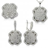 Gümüş Beyaz Taşlı Bayan Set  SL2305 - 1