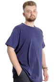 Mode XL Büyük Beden Erkek T-shirt Bisiklet Yaka Basic 23035 Açık Lacivert - 3