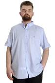 Mode XL Büyük Beden Erkek Keten Likralı Gömlek 20393 Açık Mavi thumbnail 1