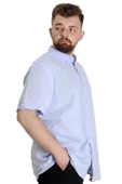 Mode XL Büyük Beden Erkek Keten Likralı Gömlek 20393 Açık Mavi thumbnail 3