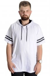 Mode XL Büyük Beden T-Shirt Bis Yaka Kapşon Double Lane 21123 Beyaz - 1