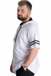 Mode XL Büyük Beden T-Shirt Bis Yaka Kapşon Double Lane 21123 Beyaz - 2