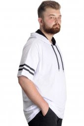 Mode XL Büyük Beden T-Shirt Bis Yaka Kapşon Double Lane 21123 Beyaz - 3