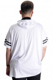 Mode XL Büyük Beden T-Shirt Bis Yaka Kapşon Double Lane 21123 Beyaz - 4