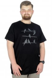 Mode XL Büyük Beden T-Shirt Bisiklet Yaka Birds 22172 Siyah - 1