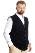 Mode XL Büyük Beden Erkek Yelek Pıtırcık Selanik Düğmeli 20545 Siyah thumbnail 10
