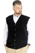 Mode XL Büyük Beden Erkek Yelek Pıtırcık Selanik Düğmeli 20545 Siyah thumbnail 1