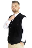 Mode XL Büyük Beden Erkek Yelek Pıtırcık Selanik Düğmeli 20545 Siyah thumbnail 3