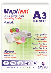 MAPİLAM 150 MİC. PARLAK LAMİNASYON FİLMİ (A3) 100 LÜ - 1
