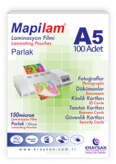 MAPİLAM 150 MİC. PARLAK LAMİNASYON FİLMİ (A5) 100 LÜ - 1
