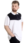 Mode XL Büyük Beden Erkek T-shirt Polo FRAGMENTED 23325 Beyaz thumbnail 2
