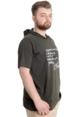 Mode XL Büyük Beden Erkek T-shirt Kapşonlu MUHAMMAD 23120 Haki - 3