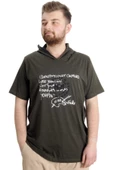 Mode XL Büyük Beden Erkek T-shirt Kapşonlu MUHAMMAD 23120 Haki - 1