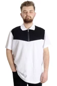 Mode XL Büyük Beden Erkek T-shirt Polo FRAGMENTED 23325 Beyaz thumbnail 1