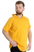 Mode XL Büyük Beden Erkek T-shirt Kapşonlu Kısa Kol 23118 Hardal - 2
