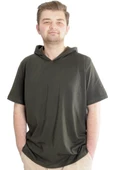 Mode XL Büyük Beden Erkek T-shirt Kapşonlu Kısa Kol 23118 Haki thumbnail 1