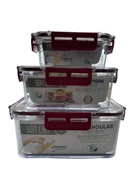 3'lü Set Dikdörtgen Kilitli Saklama Kabı - 1700 ML- 900 ML - 375 ML - 6