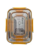 3'lü Set Dikdörtgen Kilitli Saklama Kabı - 1700 ML- 900 ML - 375 ML - 1