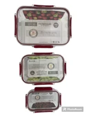 3'lü Set Dikdörtgen Kilitli Saklama Kabı - 1700 ML- 900 ML - 375 ML - 9