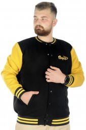 Mode XL Büyük Beden Erkek Kolej Mont Süper 22614 Hardal-Siyah thumbnail 2