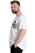 Mode XL Büyük Beden Erkek T-shirt BEST SCORE 23134 Beyaz thumbnail 2