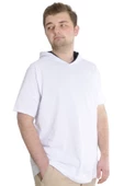 Mode XL Büyük Beden Erkek T-shirt Kapşonlu Kısa Kol 23118 Beyaz - 1