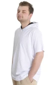 Mode XL Büyük Beden Erkek T-shirt Kapşonlu Kısa Kol 23118 Beyaz - 2