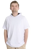 Mode XL Büyük Beden Erkek T-shirt Kapşonlu Kısa Kol 23118 Beyaz - 3