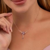 Gümüş Pazarım Ametist Taşlı Manolya Çiçeği Süzme Gümüş Kolye thumbnail 2