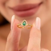 Gümüş Pazarım Altın Kaplama Damla Kesim Zümrüt Gümüş Yüzük - 1