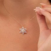 Gümüş Pazarım Ametist Taşlı Lotus Çiçeği Gümüş Kolye - 1